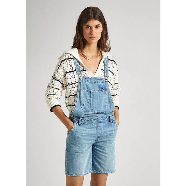 Pepe Jeans för kvinnor. PL230492 Långbyxor Abby Fabby blå (S), Casual, Bomull, Denim, Ärmlös / Hängselbyxor, Hållbar - Blå (S)