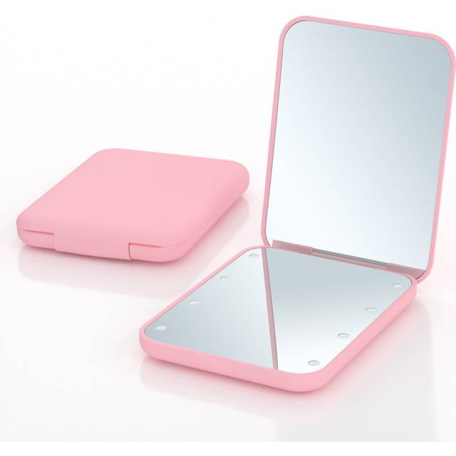 Portable hand holding folding vanity mirror LED light 8 lamp beads 2 times magnification