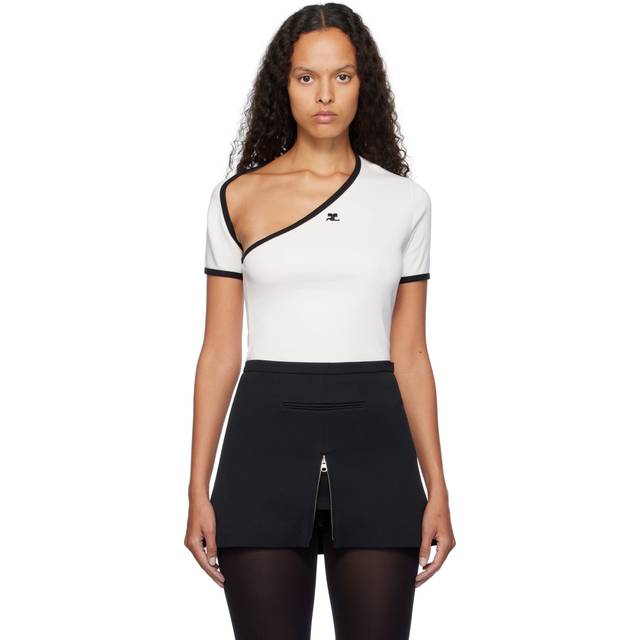 Courrèges White & Black Slash Contrast T-shirt - 98 Her White/Black - XL