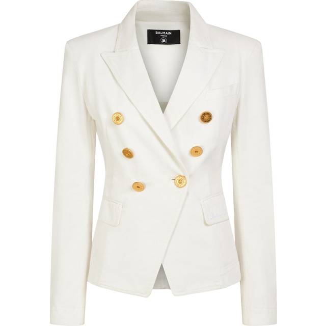 Balmain-Double-Breasted Denim Blazer Blazer And Suits Bianco-Donna - White - 34FR