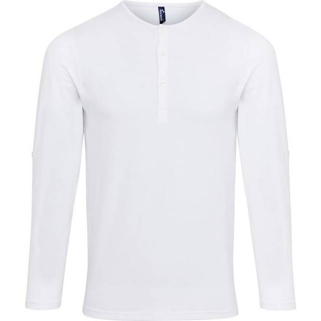 (S, White) Premier Mens Long John Roll Sleeve Tee