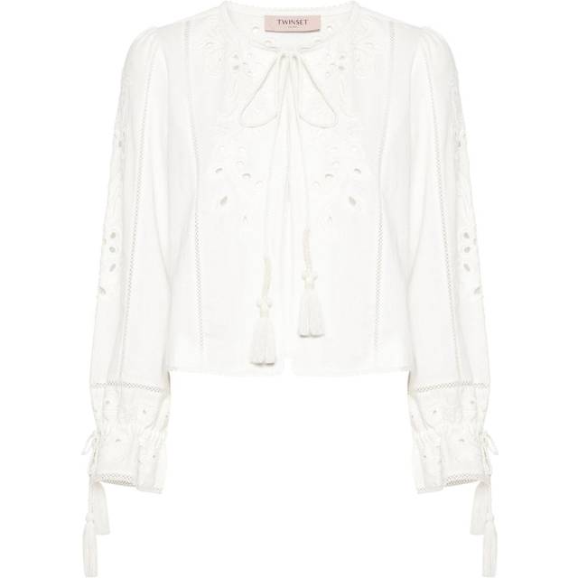 TWINSET - embroidered hook-eye blouse - women - Linen/Flax/Cotton/Polyester - 40 - Neutrals