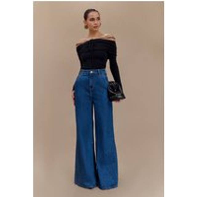 Jen Wide Leg Flare Denim Jeans - Dark Blue - 4