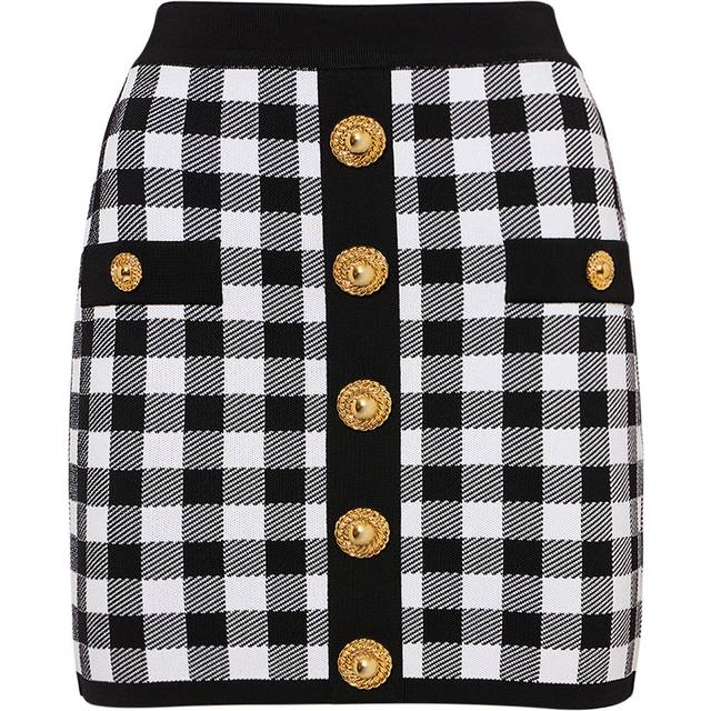 Balmain, Kjol, Dam, 2Xs, Fint stickad ginghamkjol - black (2XS)
