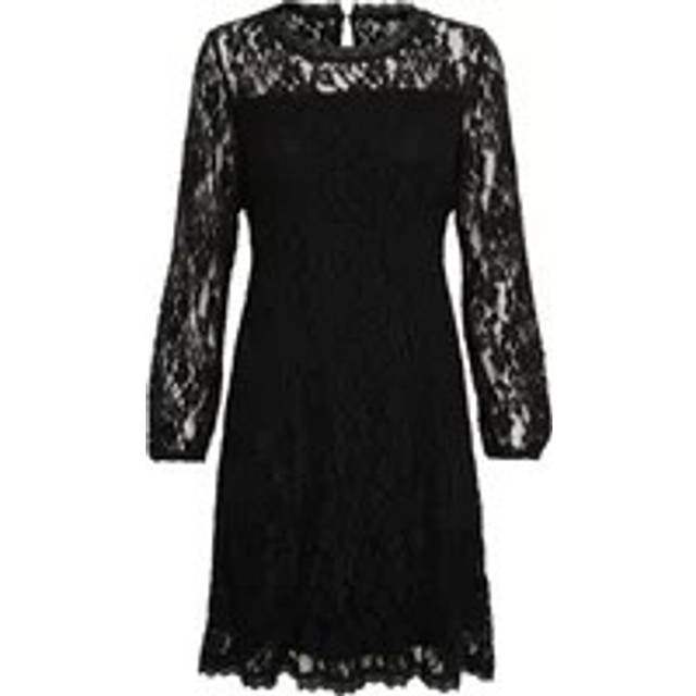 Cream, Short Dresses, female, Black, 2XL, Black Lace Dress with Puff Sleeves