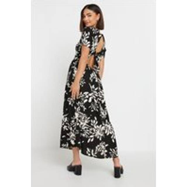 Pixiegirl Black Floral Print Tie Back Midaxi Dress 16 Pixiegirl | Petite Women's Midaxi Dresses