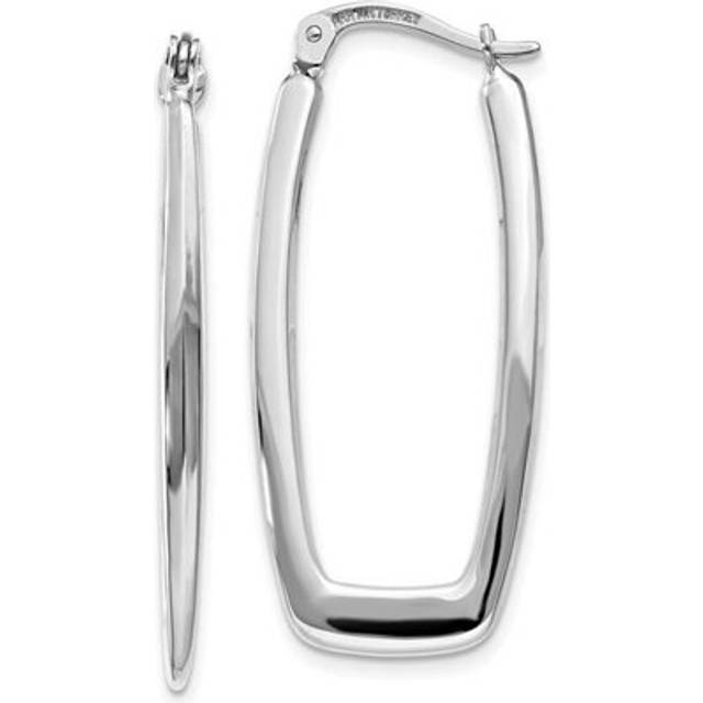 14K White Gold Polished 2.25 mm Rectangle Hoop Earrings