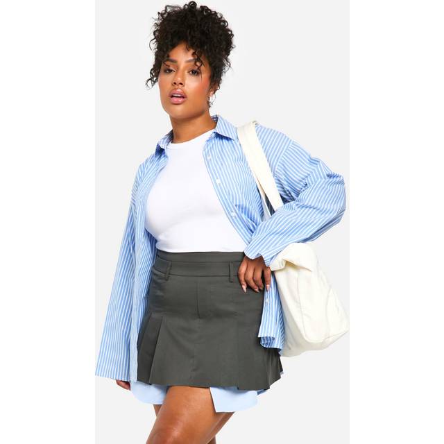 Womens Plus Contrast Shirt Pleated Mini Skirt - Grey - 22, Grey
