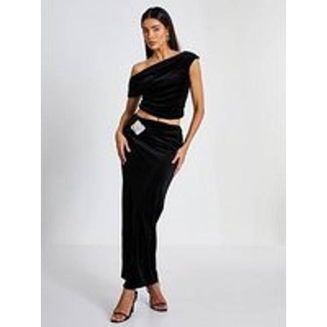 Quiz Womens Black Velvet Corsage Maxi Skirt - Size 16 UK