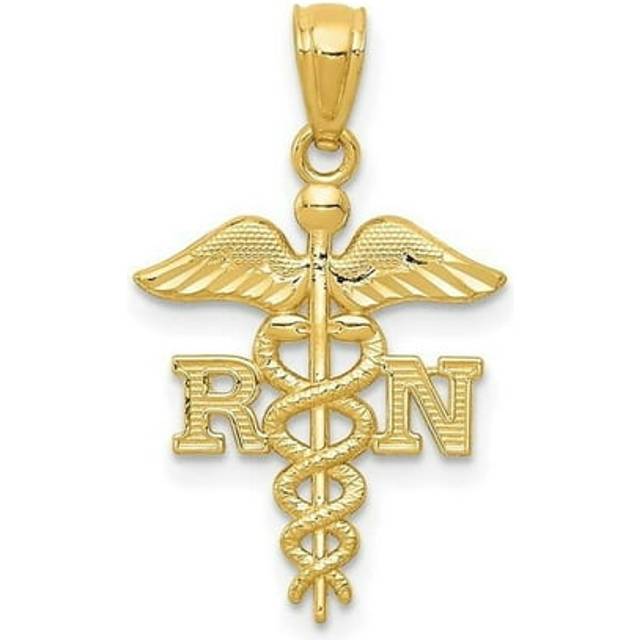 10K Yellow Gold Diamond-Cut Polished RN Nurse Pendant