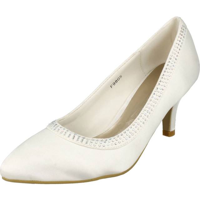 (UK 3, Ivory) Ladies Anne Michelle Bridal Mid Heel Shoes with Sequins