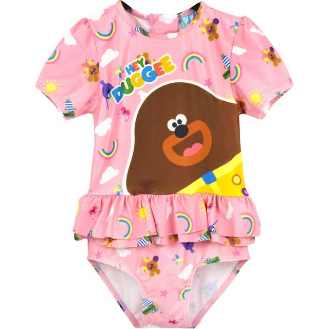 (18-24 Months) Hey Duggee Swimsuit Girls | Kids Cbeebies Frill Sun Safe Swimming Costume | Pink All In One Bathing Suit For Lessons, Beach & Pool Days