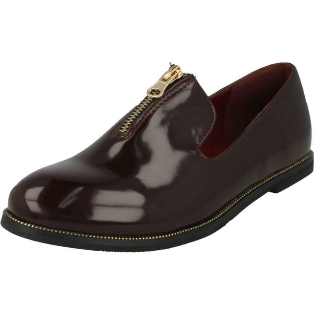 (UK 6, Burgundy (Red)) Ladies Down To Earth Zip Detail Loafer