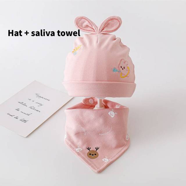 (Pink) Embroidered Beanie Baby Bunny Pure Cotton Toddler  Hat Newborn Infant Fashion