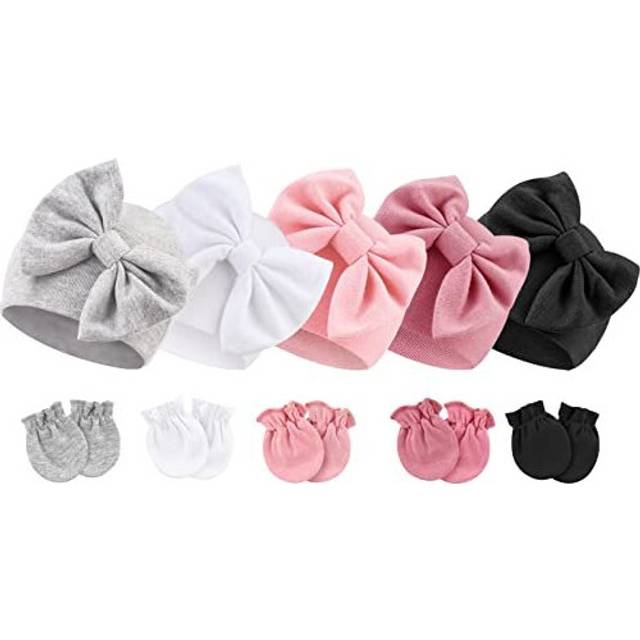 DRESHOW Newborn Baby Beanie Hat and Gloves, Baby Girl Beanie Spring Summer Autumn Winter Hats for 0-6 Months Infant Cotton