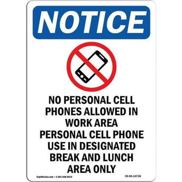 SignMission OS-NS-A-1218-V-14738 12 x 18 in. OSHA Notice Sign - No Personal Cell Phones