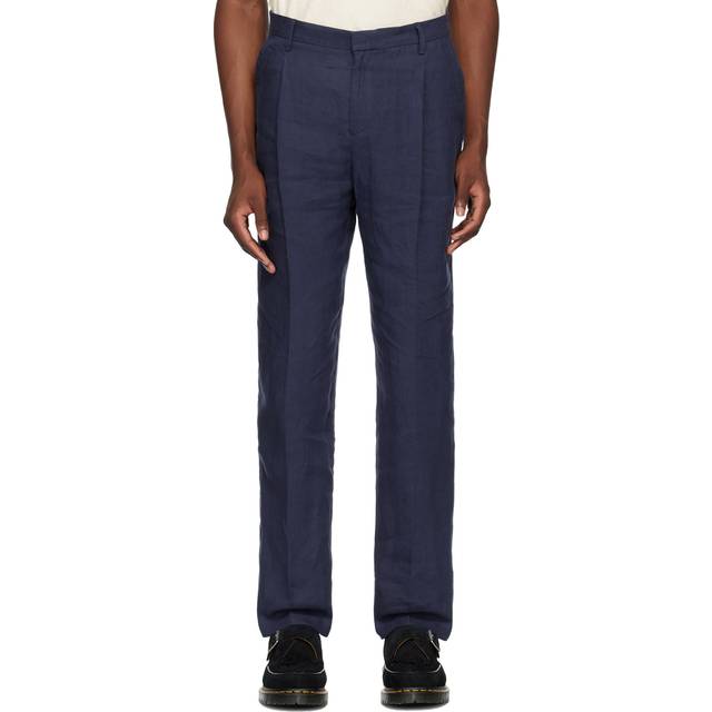 Sunspel Mens Light Vy Single-pleat Regular-fit Tapered-leg Linen Trousers 36 - LIGHT NAVY