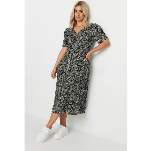 Yours Curve Black Paisley Print Textured Midi Dress, Women's Curve & Plus Size, Yours - 38-40