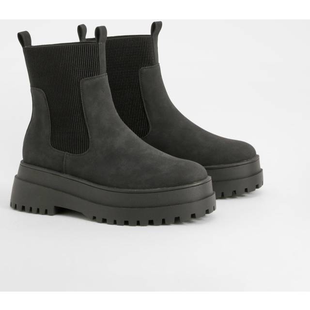 Womens Wide Fit Chunky Elastic Panel Detail Chelsea Boots - Black - 6