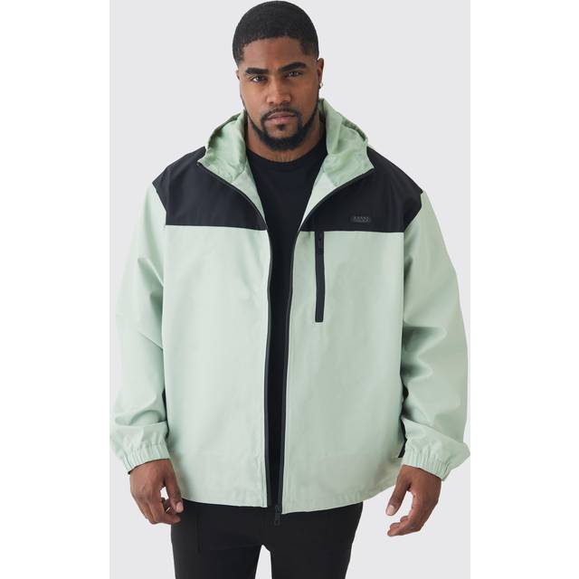 Plus Oversized Colour Block Hooded Windbreaker In Sage - Green - 4XL