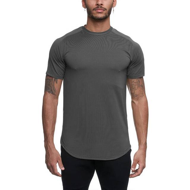 (Dark Gray, M) Men Crew Neck Short Sleeve Tops Casual T-Shirt Slim Fit Shirt Pullover Quick Dry
