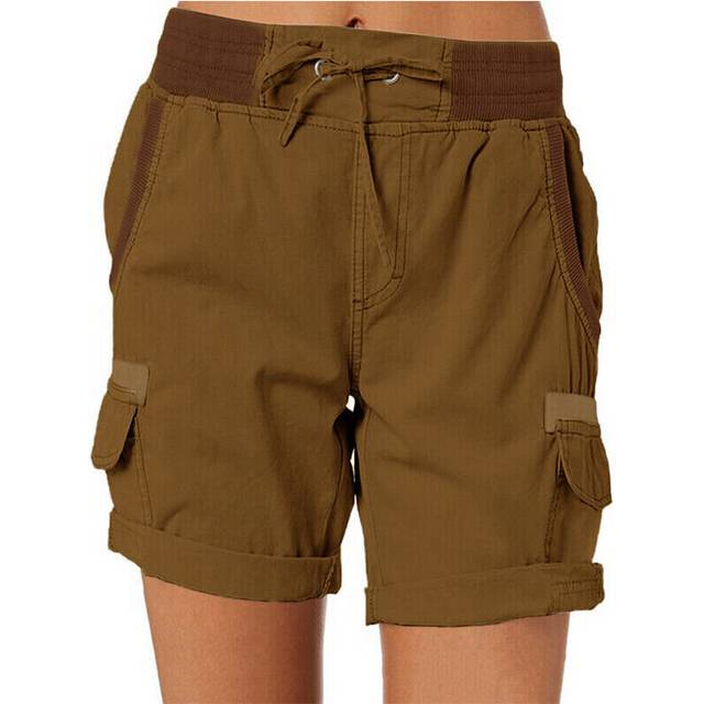 (Ginger, XL) Womens High Waist Cargo Shorts Ladies Casual Loose Cotton Linen Solid Hot Pants
