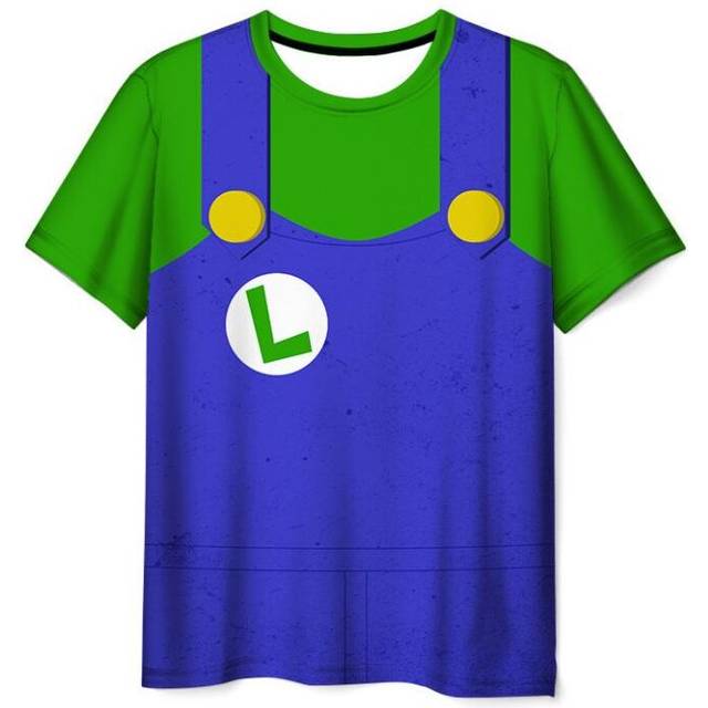 (GreenBlue, S) Super The Mario Bros Movie Luigi 3d Print Round Neck Adult Tshirt Sleeve Short