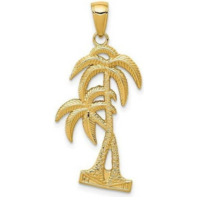 14K Yellow Gold Polished Textured Palm Trees Pendant