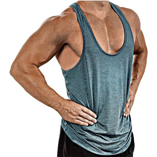 (Blue, L) Men's Solid Color Sports Casual Tanks Sleeveless Scoop Neck Quick-dry Vest Tops