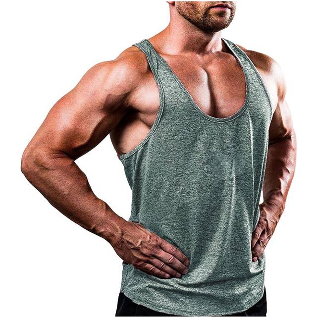 (Green, 2XL) Men's Solid Color Sports Casual Tanks Sleeveless Scoop Neck Quick-dry Vest Tops