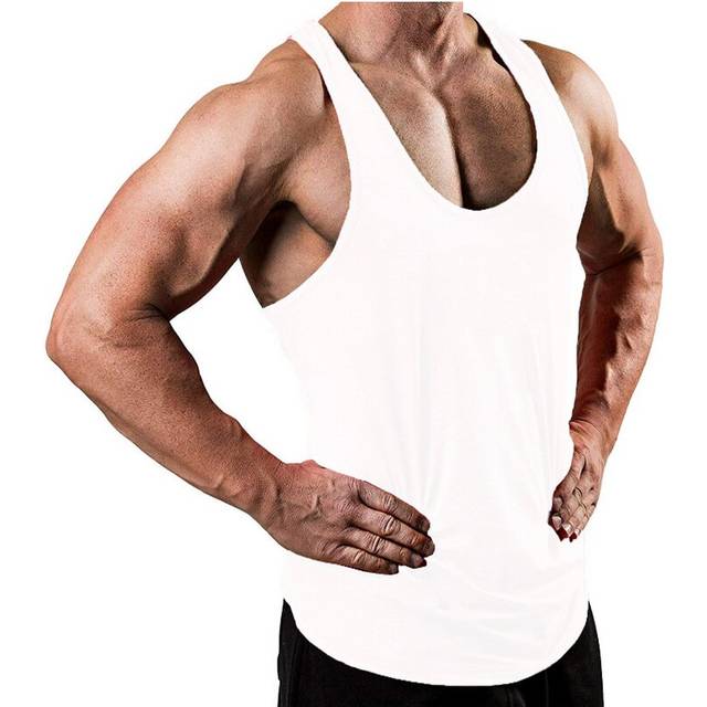 (White, 3XL) Men's Solid Color Sports Casual Tanks Sleeveless Scoop Neck Quick-dry Vest Tops