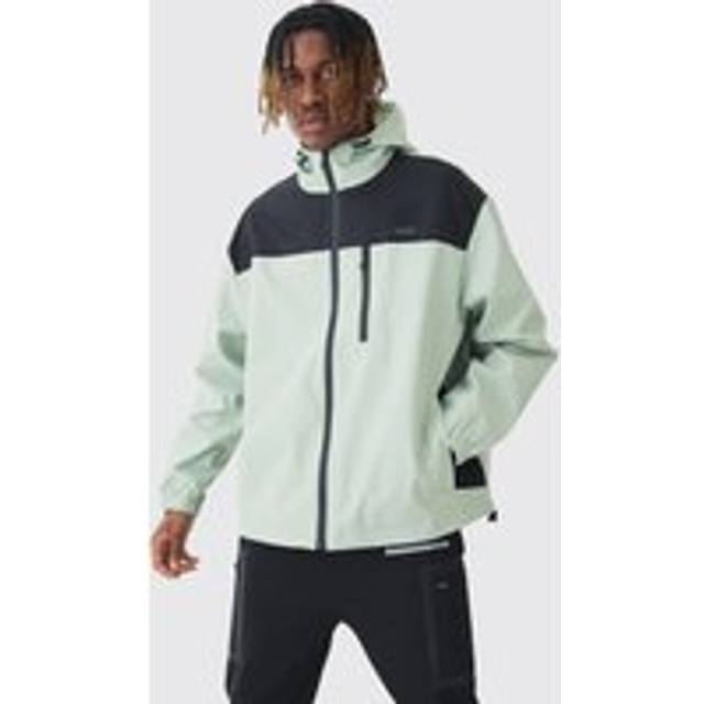 Tall Oversized Colour Block Hooded Windbreaker In Sage - Green - S