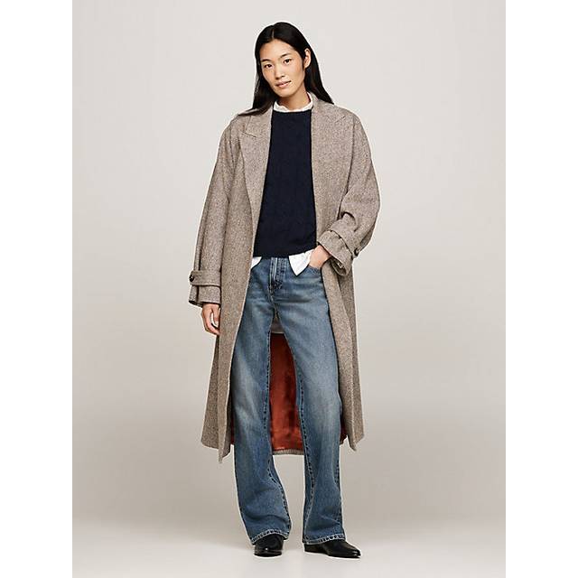 Tommy Hilfiger Wool Herringbone Duster Coat - Beige, Beige, Size L-Xl, Women - L-XL