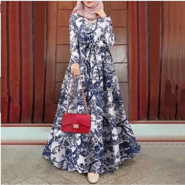 Moroccan Catanf Dubai Abaya Hijab Dress Retro Long Dress Women Muslim Print Loose Pullover Plus Size Dress Vestidos