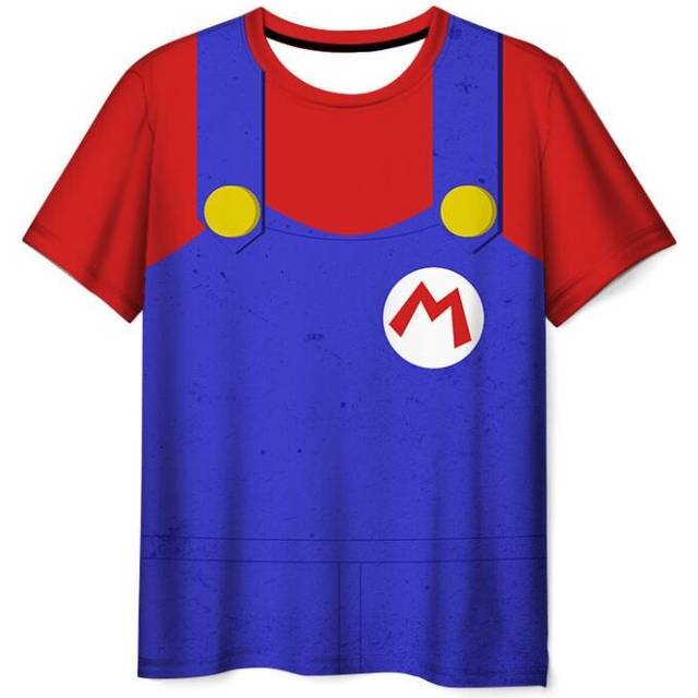 (RedBlue, 4XL) Super The Mario Bros Movie Luigi 3d Print Round Neck Adult Tshirt Sleeve Short
