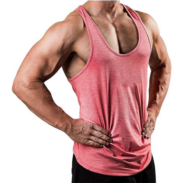 (Red, 3XL) Men's Solid Color Sports Casual Tanks Sleeveless Scoop Neck Quick-dry Vest Tops