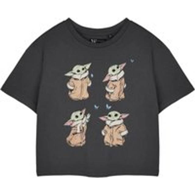 (Large) Star Wars The Mandalorian Cropped Short Sleeved T-Shirt (Womens Grey)