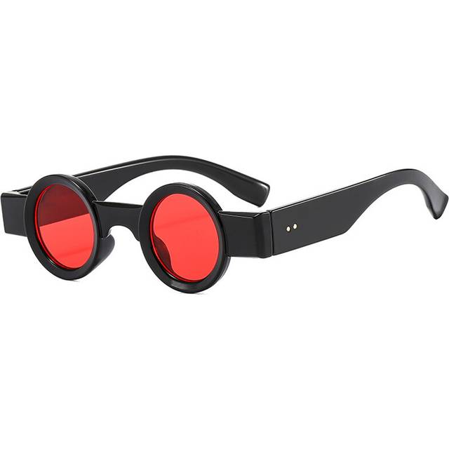 (Black red, As the picture) Ins Popular Small Round Sunglasses Women Retro Punk Shades UV400 Men Clear