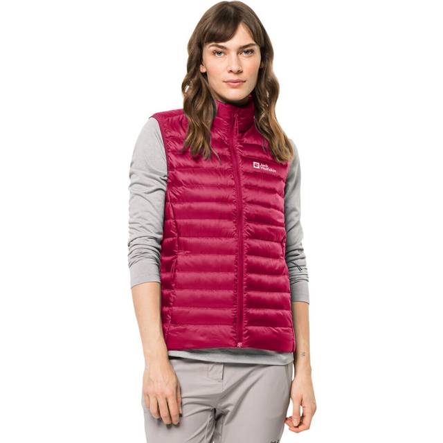 (S, Cranberry) Jack Wolfskin Womens 2022 Pack And Go Down Sleeveless Waterproof Gilet