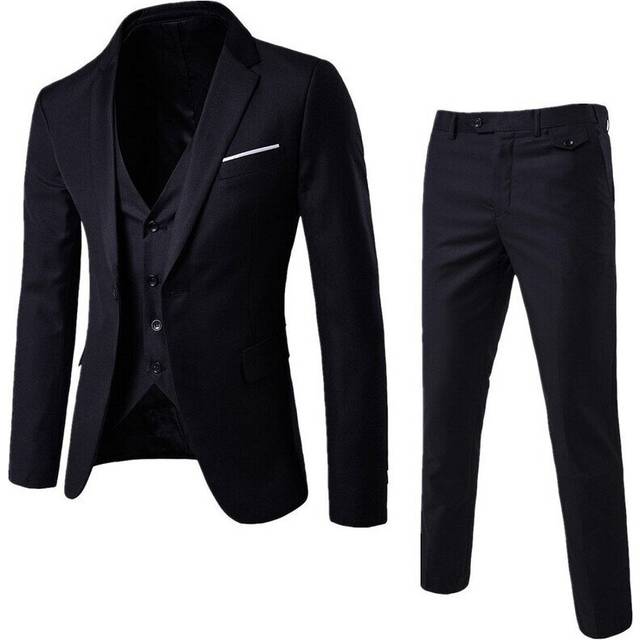 (3X-Large, Black) Men Suits 3 Pieces Regular Slim Fit Wedding Formal Suit One Button Icluding Jackets Waistcoat Trousers