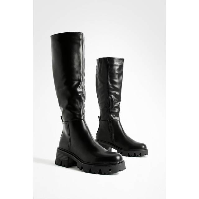 Womens Low Heel Chunky Knee High Boots - Black - 3, Black