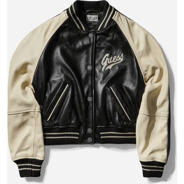 Women s Leather Varsity Jacket Jet Black (M)