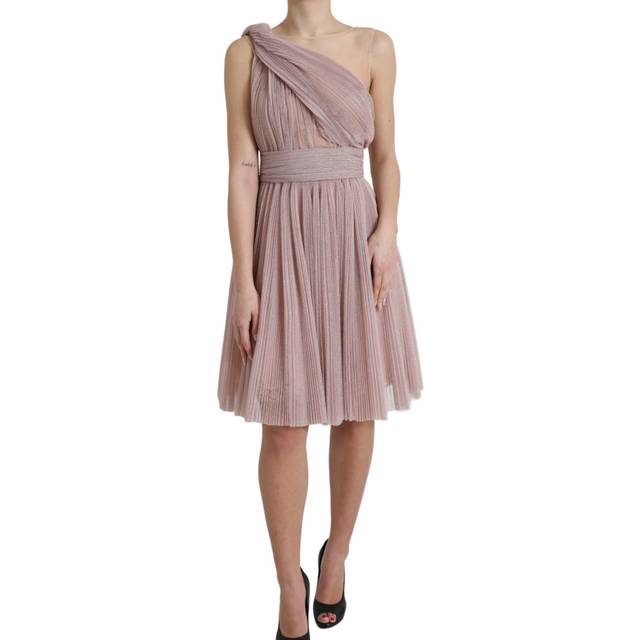 Dolce & Gabbana Lilac One-Shoulder Pleated Designer Dress - IT42|M - Blue