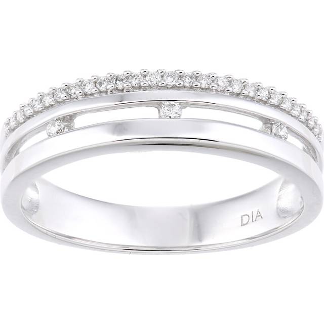 (Q) Jewelco London 9ct White Gold Women Round Diamond Wedding Ring