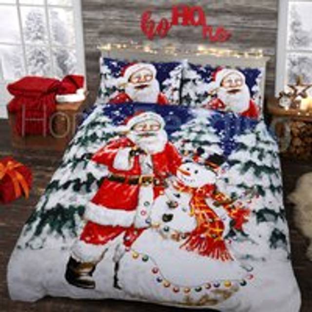 Velosso Santa Xmas Lights Printed Cotton Rich Double Duvet Cover And Pillowcase Set - Red, Red
