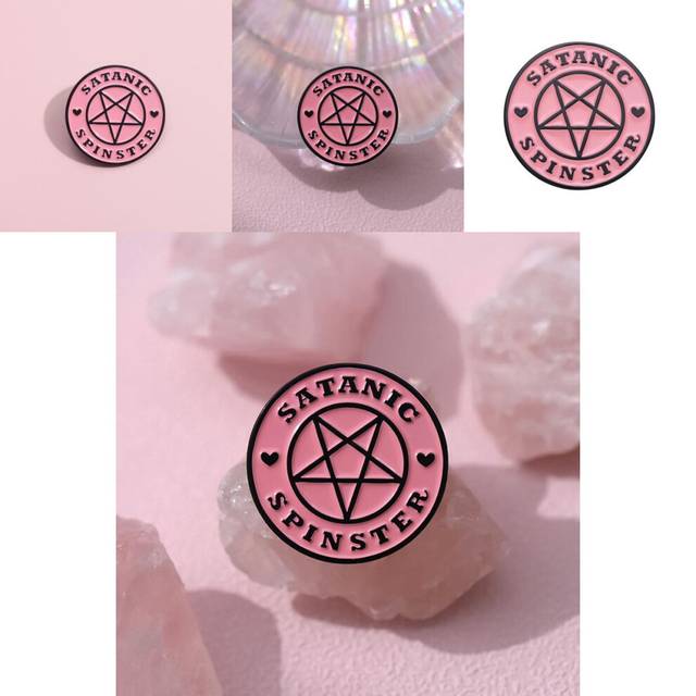Pink Contemporary Round Badge Elegant Alloy Brooch With Fun Geometric Shapes And Lettering