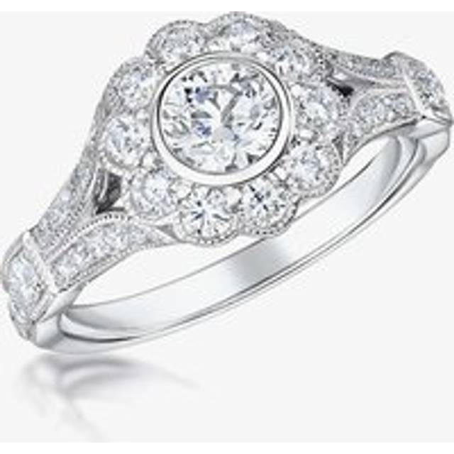 18ct White Gold Vintage 0.68ct Flower Cluster Split Diamond Shoulders Ring VR14(4.0) - Silver