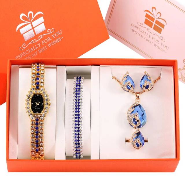 (Watch Gift Set 08) Women Watches Luxury Diamond Necklace Earrings Set Gift for Girlfriend