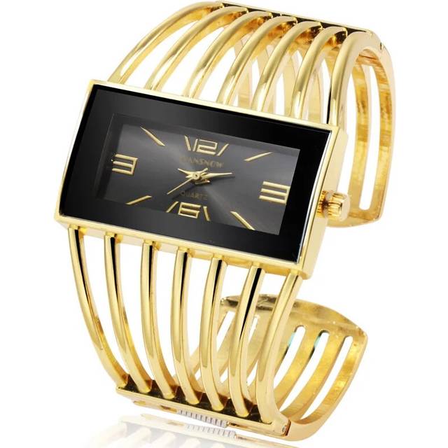 (gold black) Luxury Watch Women Unique Ladies Wristwatch Stainless Steel Goldren Relogio
