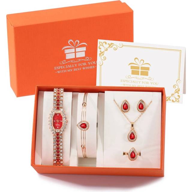 (Watch Gift Set 04) Women Watches Luxury Diamond Necklace Earrings Set Gift for Girlfriend